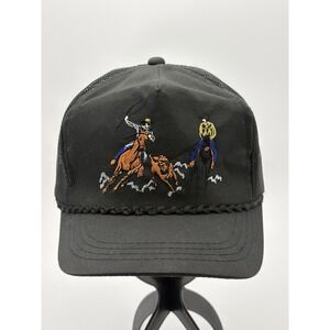 Vintage Cowboy Lasso SnapBack Trucker Hat Black OSFM YoungAn Korea Made